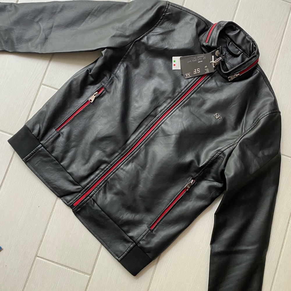 MENS brand new w/ tags BLACK LEATHER JACKET